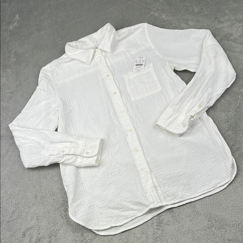 J Crew M 100% Cotton Double Gauze Button‎ Down White Shirt FLAW